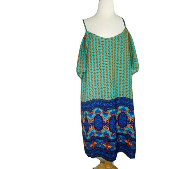 ALYA by Francescas Cold Shoulder Shift Dress Short Sleeve Geometric Womens Large - Picture 1 of 7